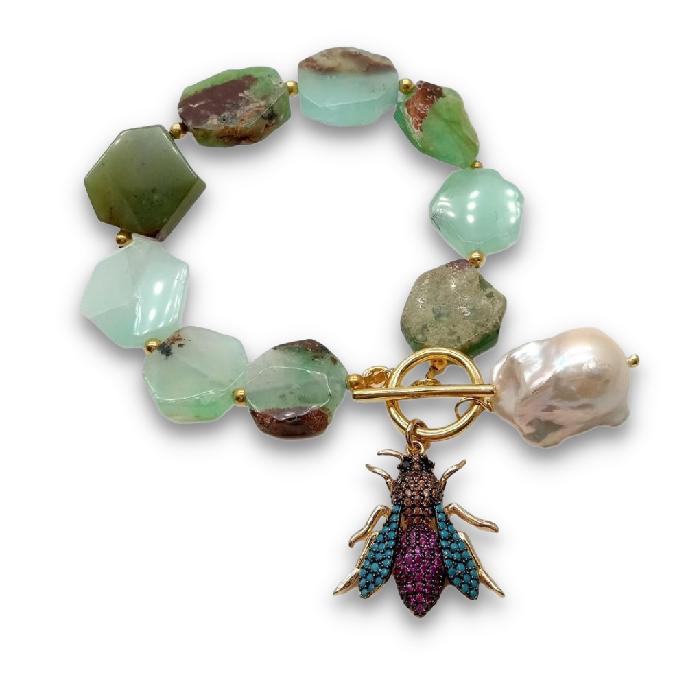 Bracelet en Chrysoprase et perle "Épanouissement & Amitié"