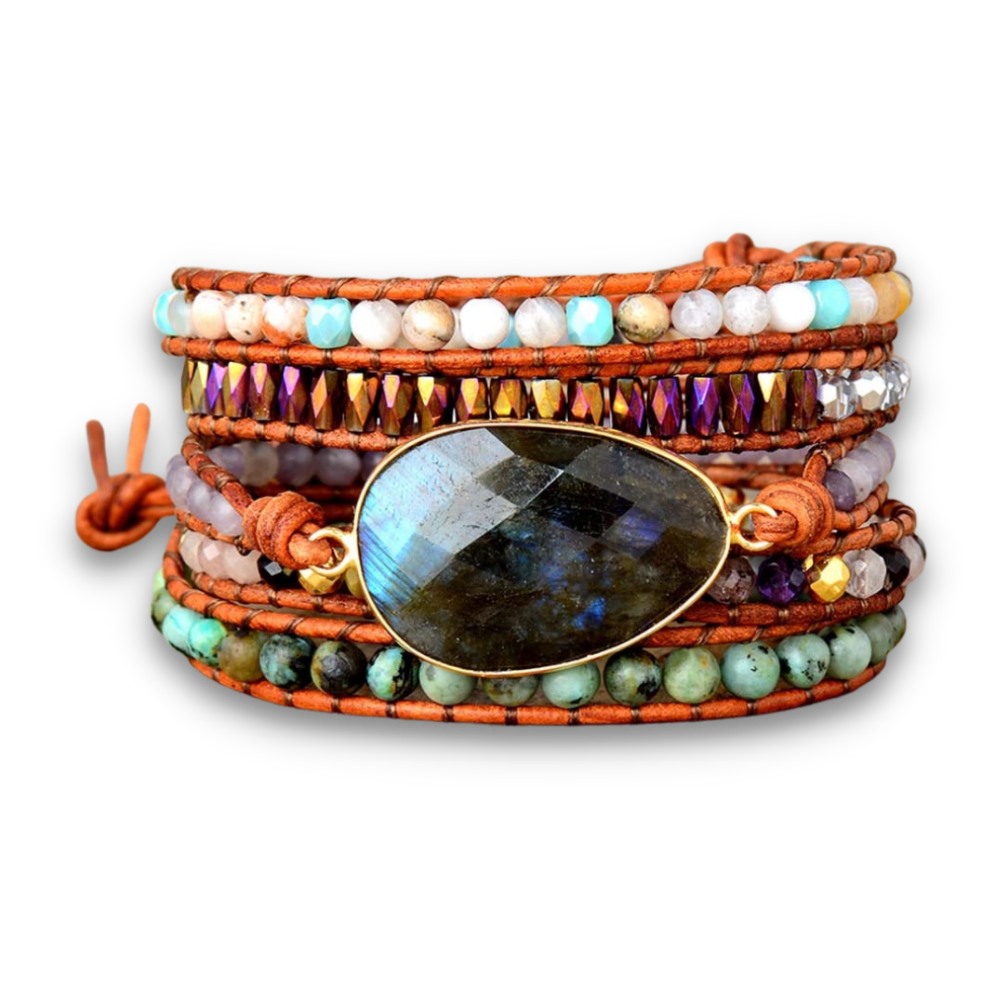 Bracelet Bohémien en Labradorite et Jaspe "Protection & Développement" - Cabochon