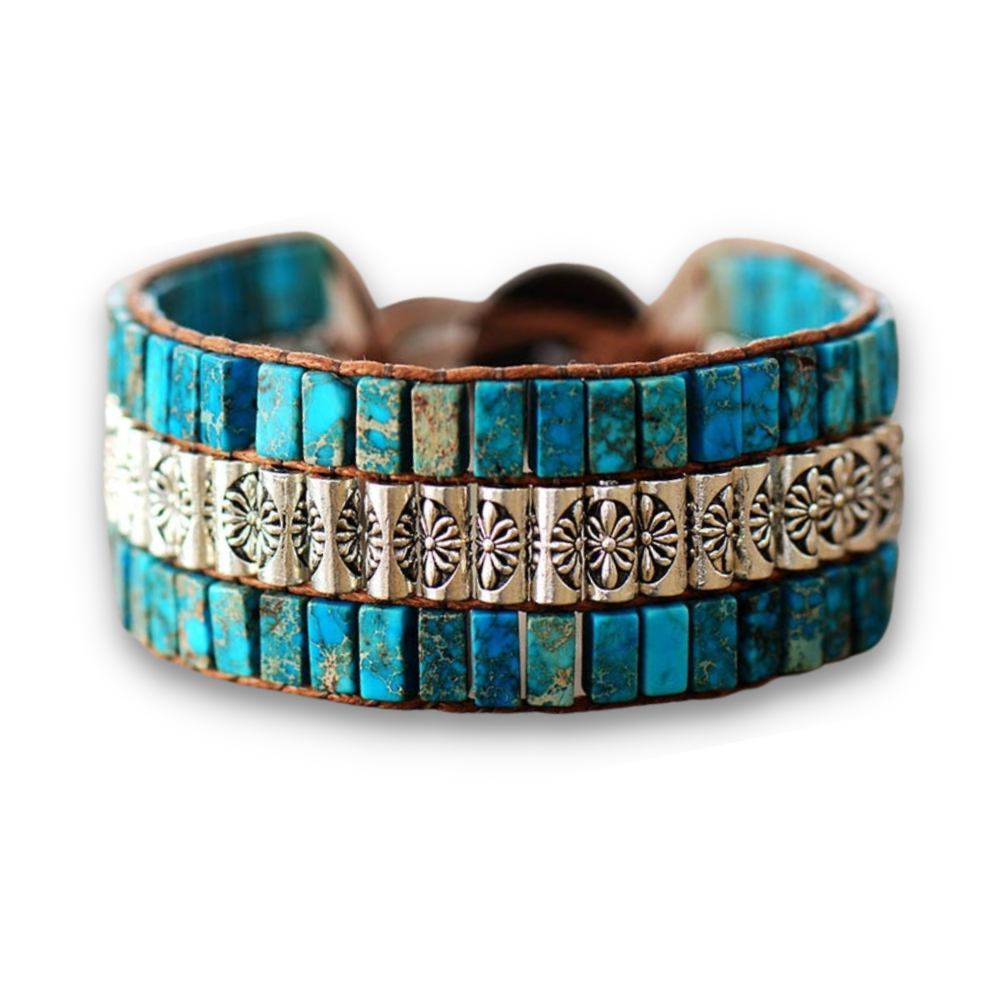 Bracelet Bohémien en Turquoise bleue "Sérénité & Bien être"