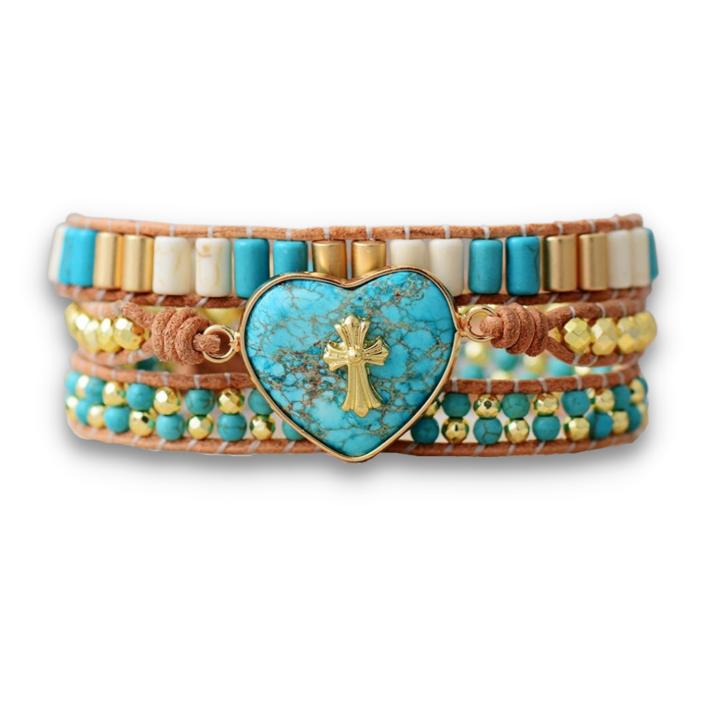 Bracelet Bohémien en Turquoise bleue et Jaspe "Sérénité & Bien être" - Coeur