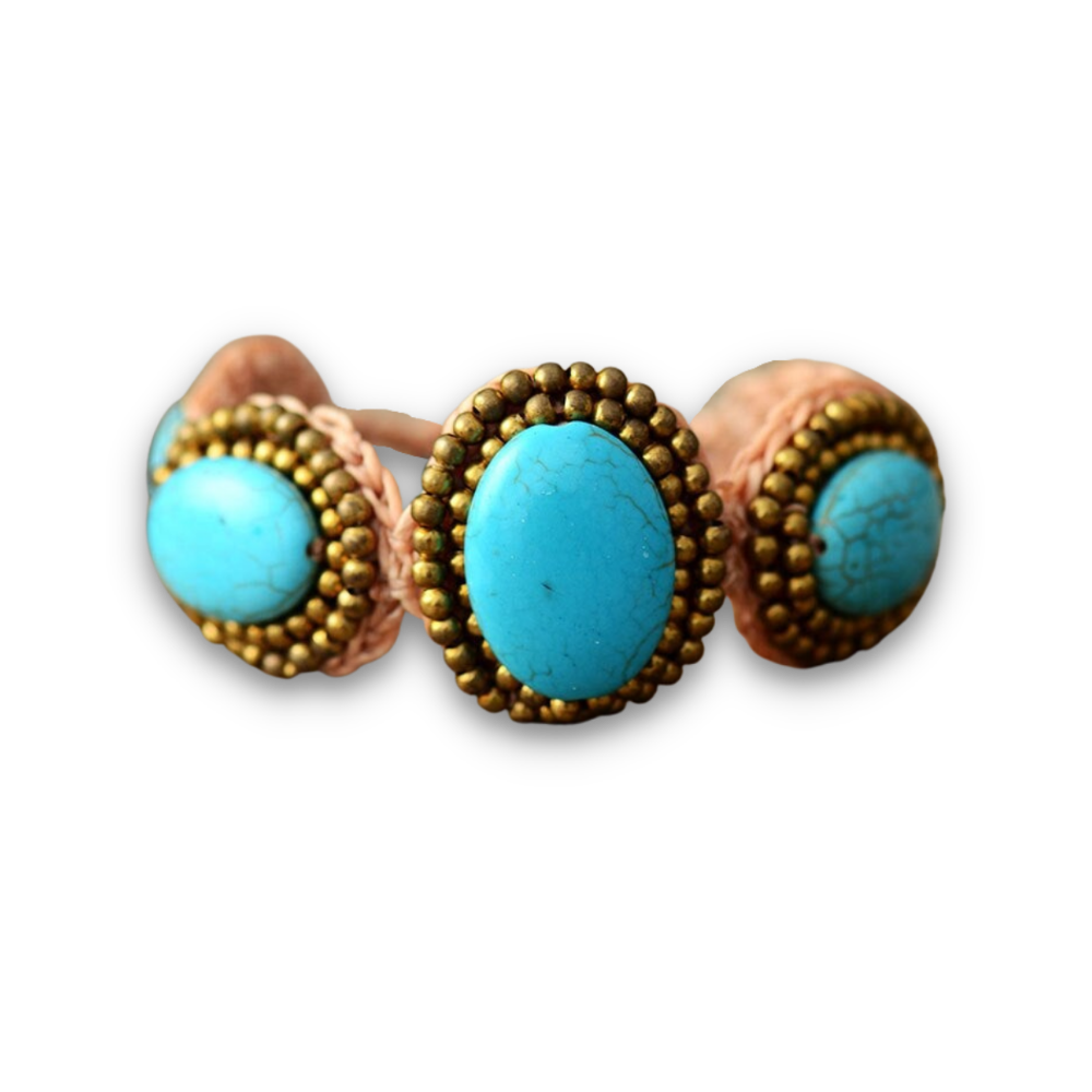 Bracelet Tibétain en Turquoise bleue "Sérénité & Bien être"