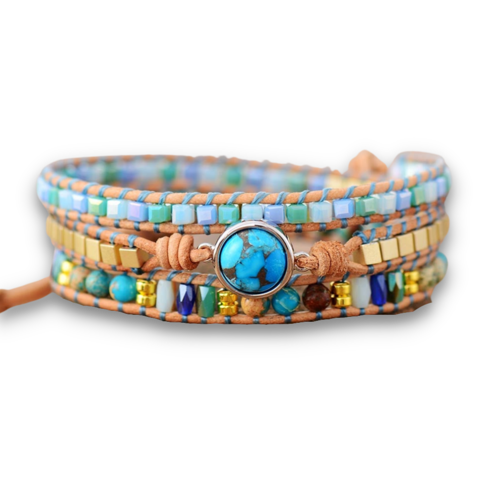 Bracelet Bohémien en Turquoise bleue "Sérénité & Bien être"