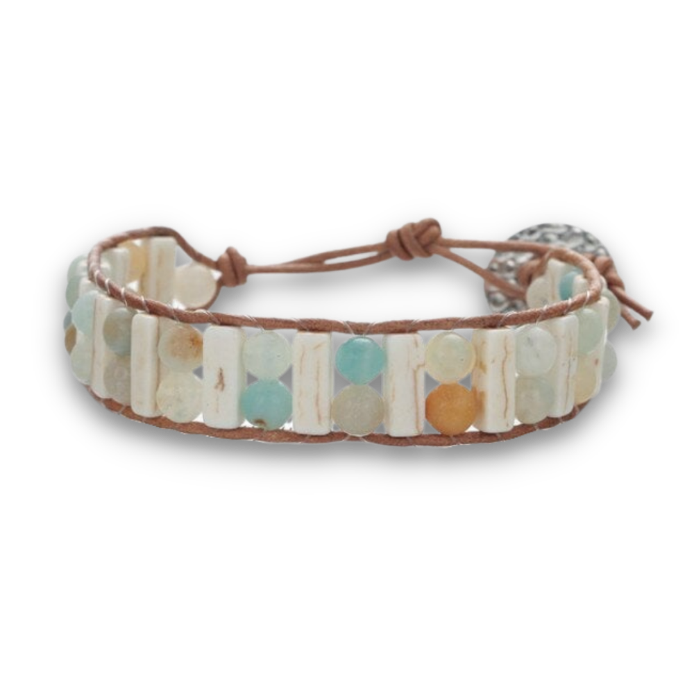 Bracelet Bohémien en Amazonite et Turquoise blanche "Paix & Courage"