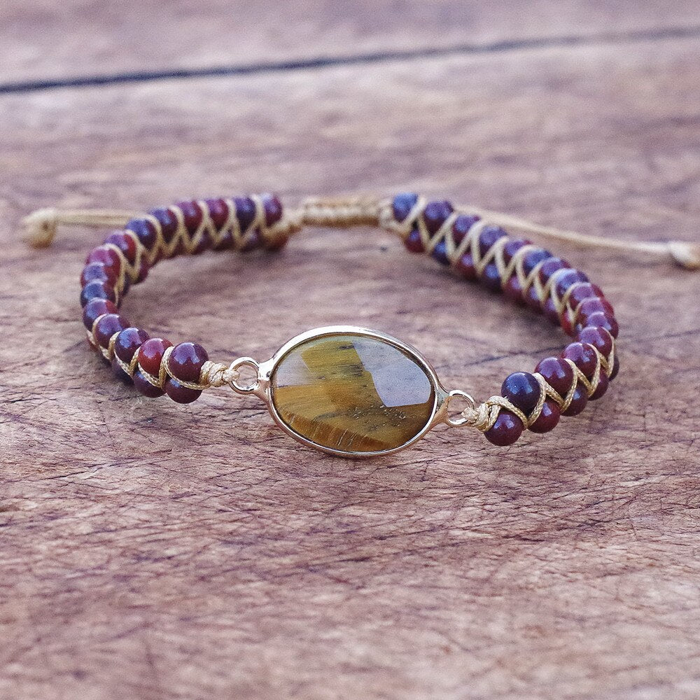 Bracelet Yoga en Oeil de tigre et Jaspe "Courage & Audace"