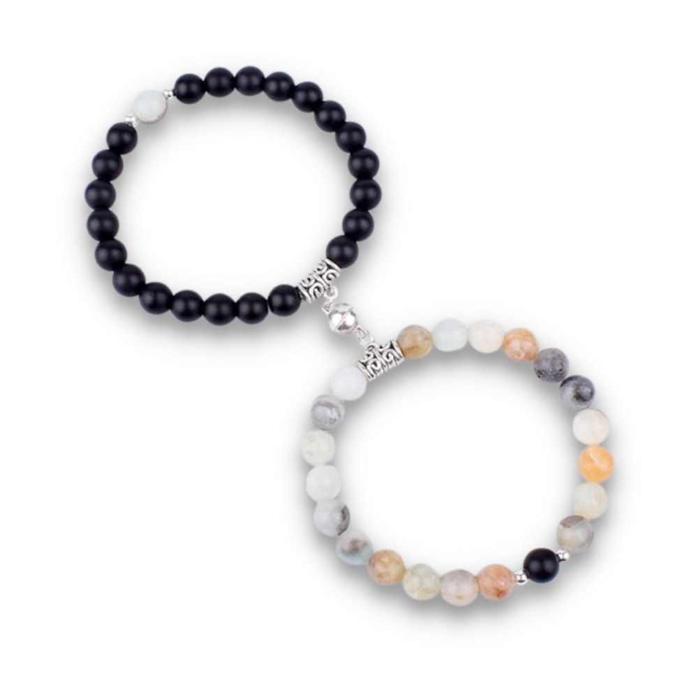 Double Bracelets Magnétique en Onyx et Amazonite "Stabilité & Maîtrise de soi"