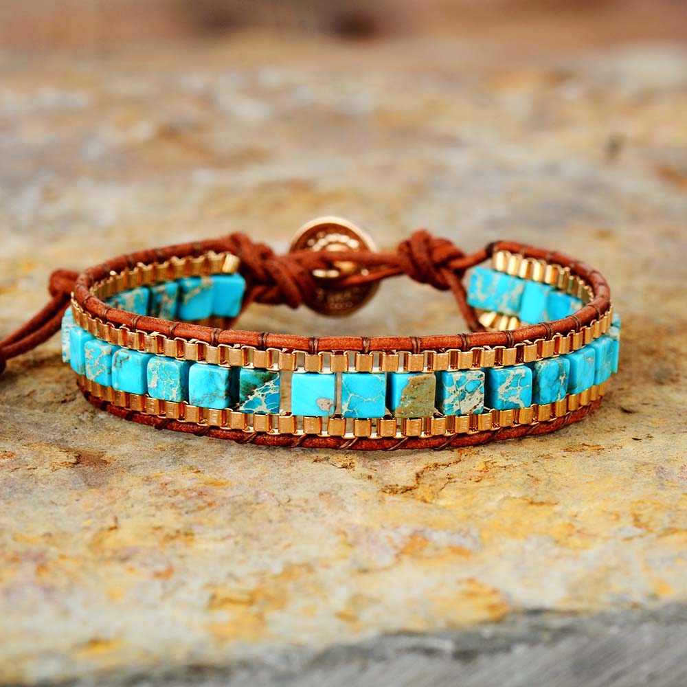 Bracelet Bohémien en Turquoise bleue "Sérénité & Bien être"