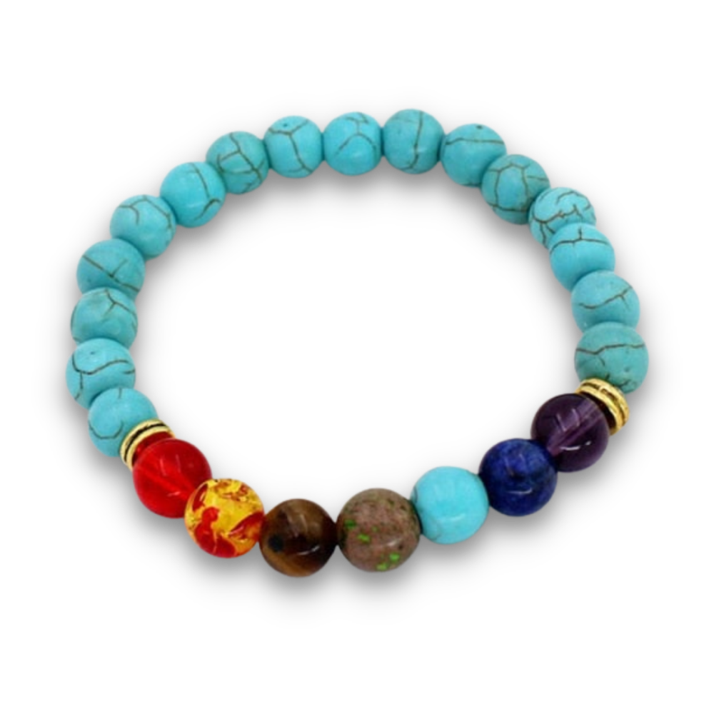 Bracelet Sept Chakras en Turquoise bleue "Sérénité & Bien être"