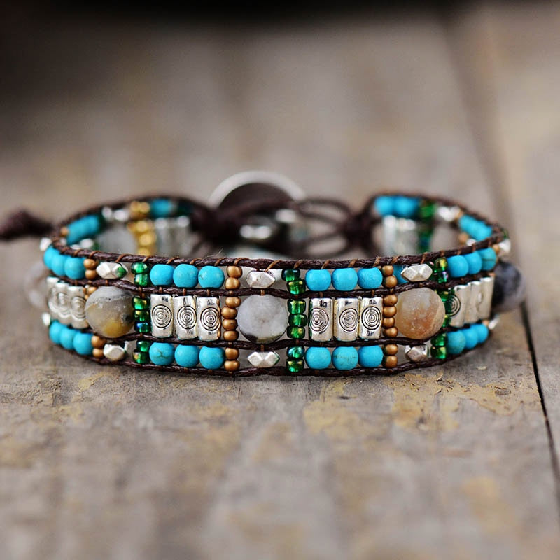 Bracelet Bohémien en Jaspe et Turquoise bleue "Épanouissement & Estime de soi"