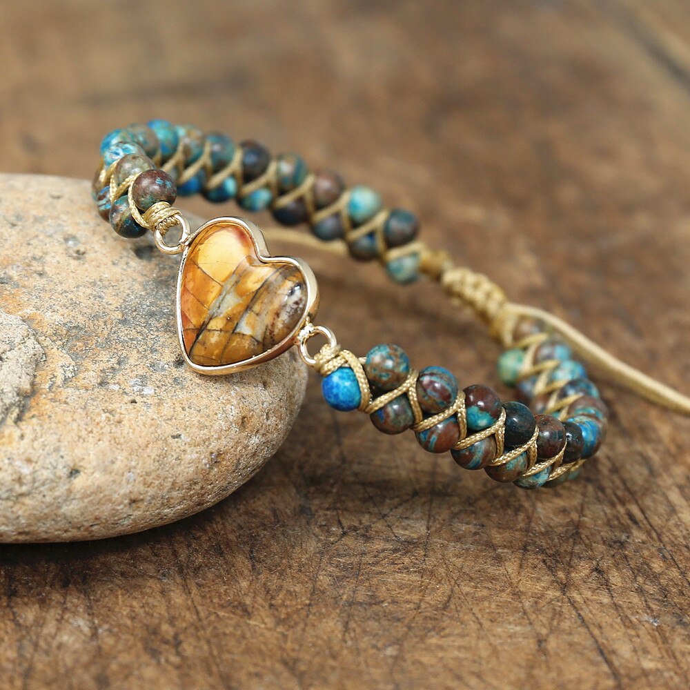 Bracelet Yoga en Agate bleue "Harmonie & Apaisement" - Coeur