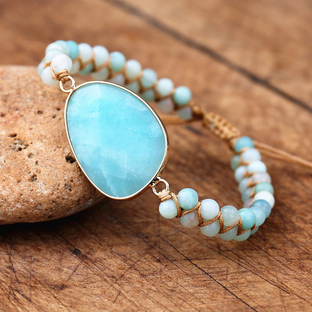 Bracelet Yoga en Amazonite "Paix & Courage" - Cabochon