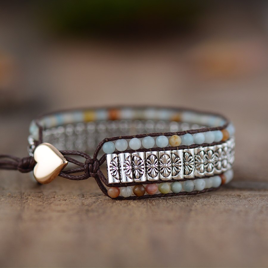 Bracelet Bohémien Tibétain en Amazonite "Paix & Courage"