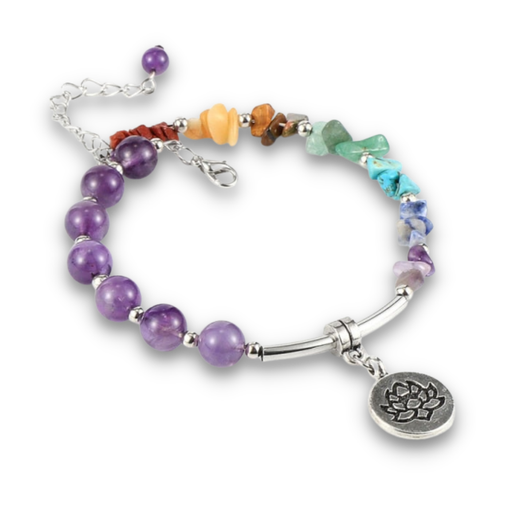 Bracelet Sept Chakras en Améthyste "Force & Sagesse" - Fleur de lotus