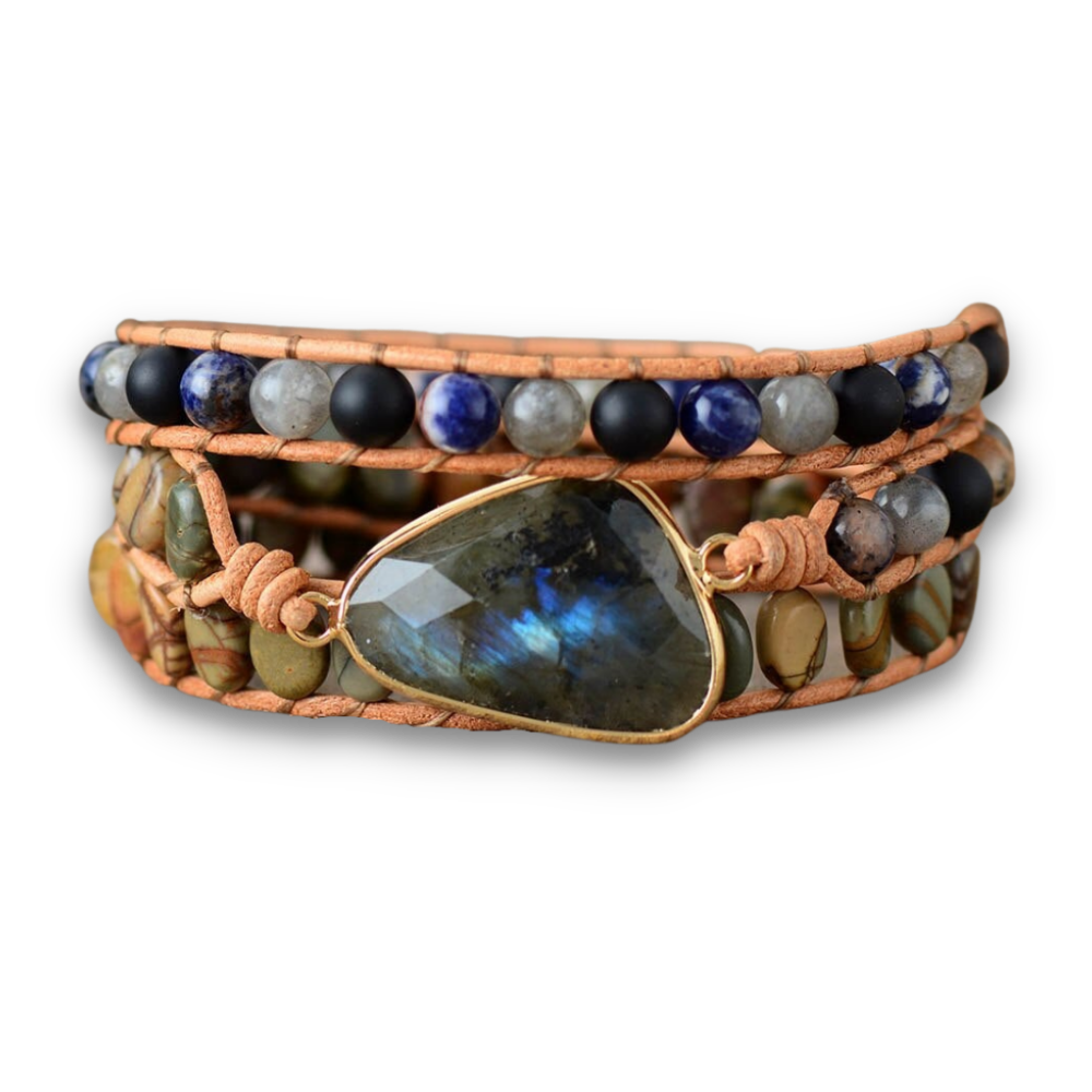 Bracelet Bohémien en Labradorite et Jaspe "Protection & Développement" - Cabochon