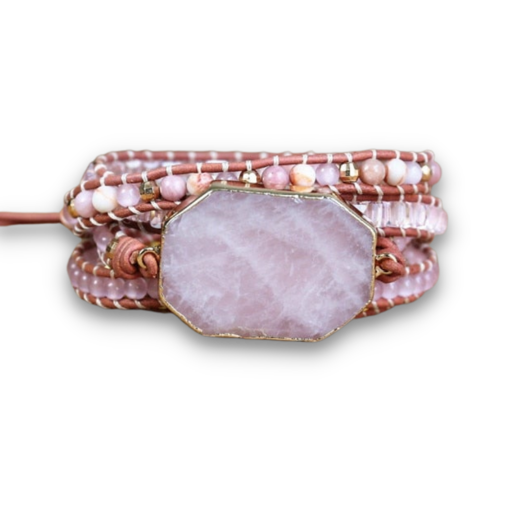 Bracelet Bohémien en Quartz rose "Amour & Confiance en soi" - Cabochon