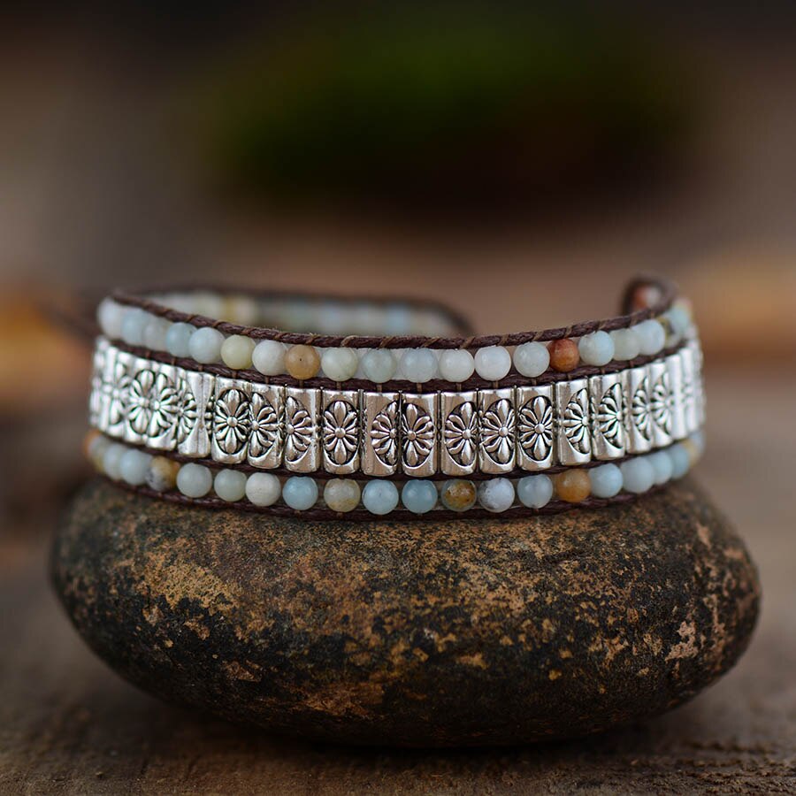 Bracelet Bohémien Tibétain en Amazonite "Paix & Courage"