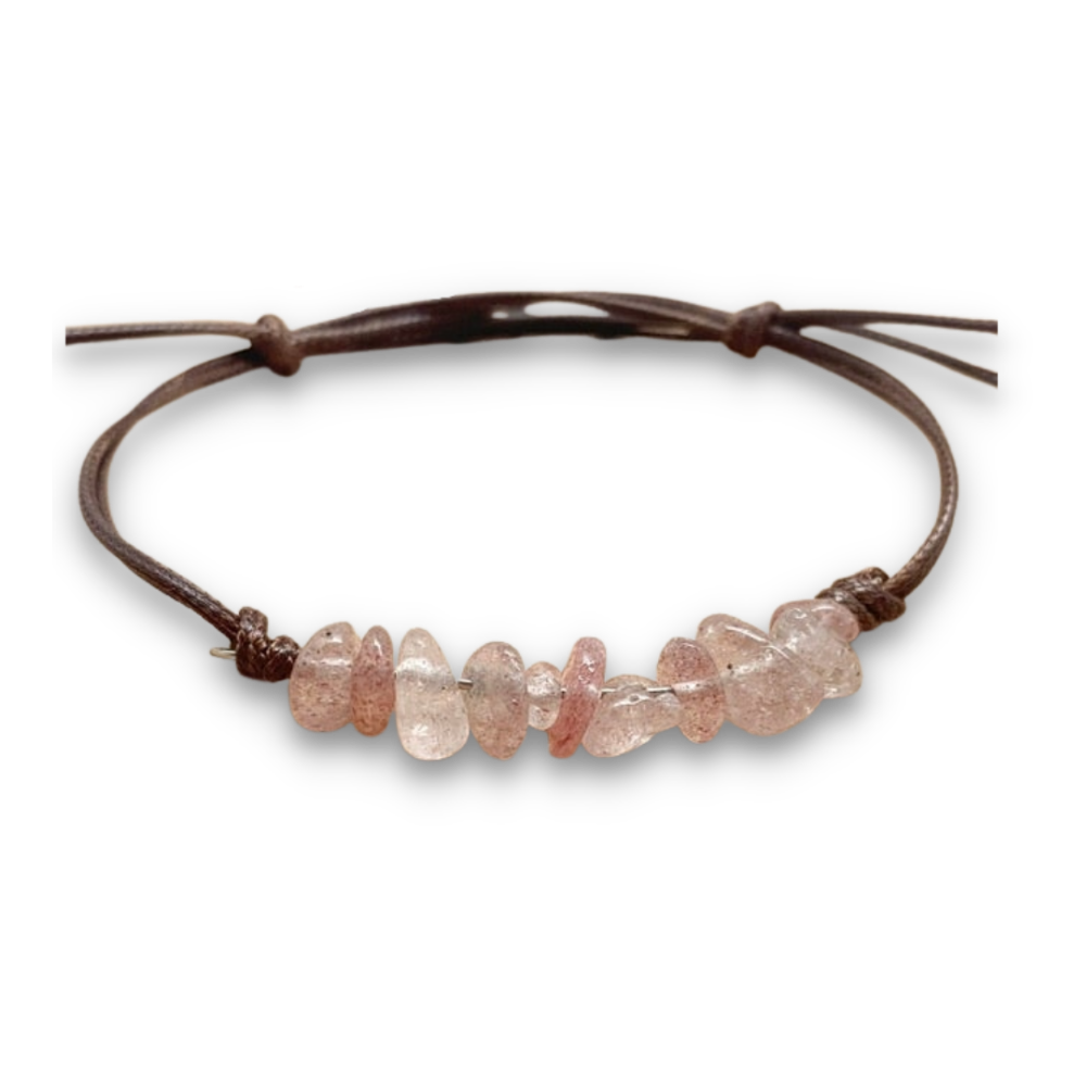 Bracelet Baroque en Quartz fraise "Légèreté & Amour" - Ajustable