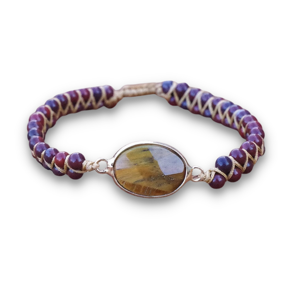 Bracelet Yoga en Oeil de tigre et Jaspe "Courage & Audace"