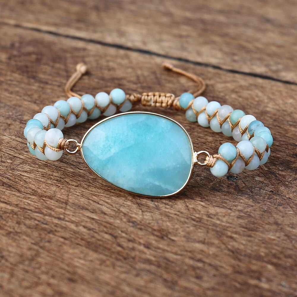 Bracelet Yoga en Amazonite "Paix & Courage" - Cabochon