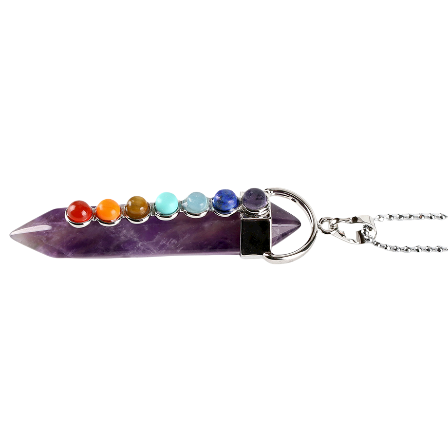 Chaîne et son Pendentif Sept Chakras en Améthyste "Force & Sagesse" - Prisme