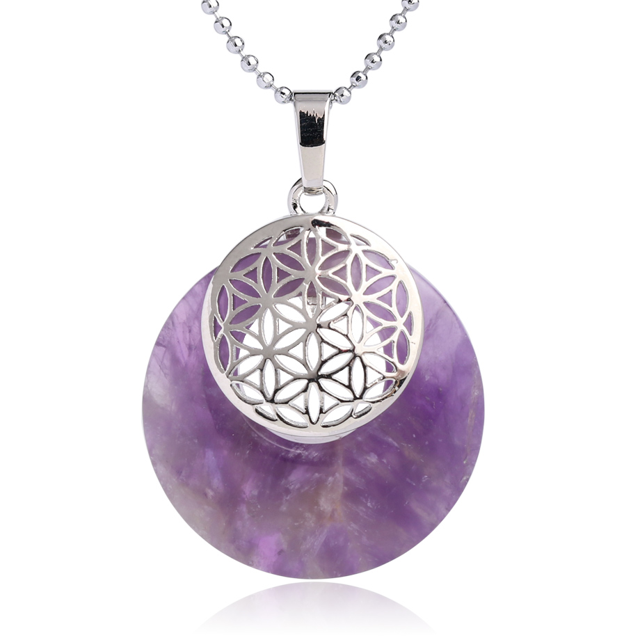 Chaîne et son Pendentif Reiki en Améthyste "Force & Sagesse" - Fleur de vie