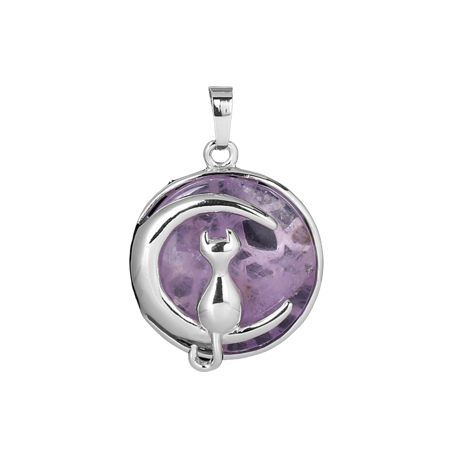 Pendentif Porte Bonheur en Améthyste "Force & Sagesse" - Chat au clair de lune