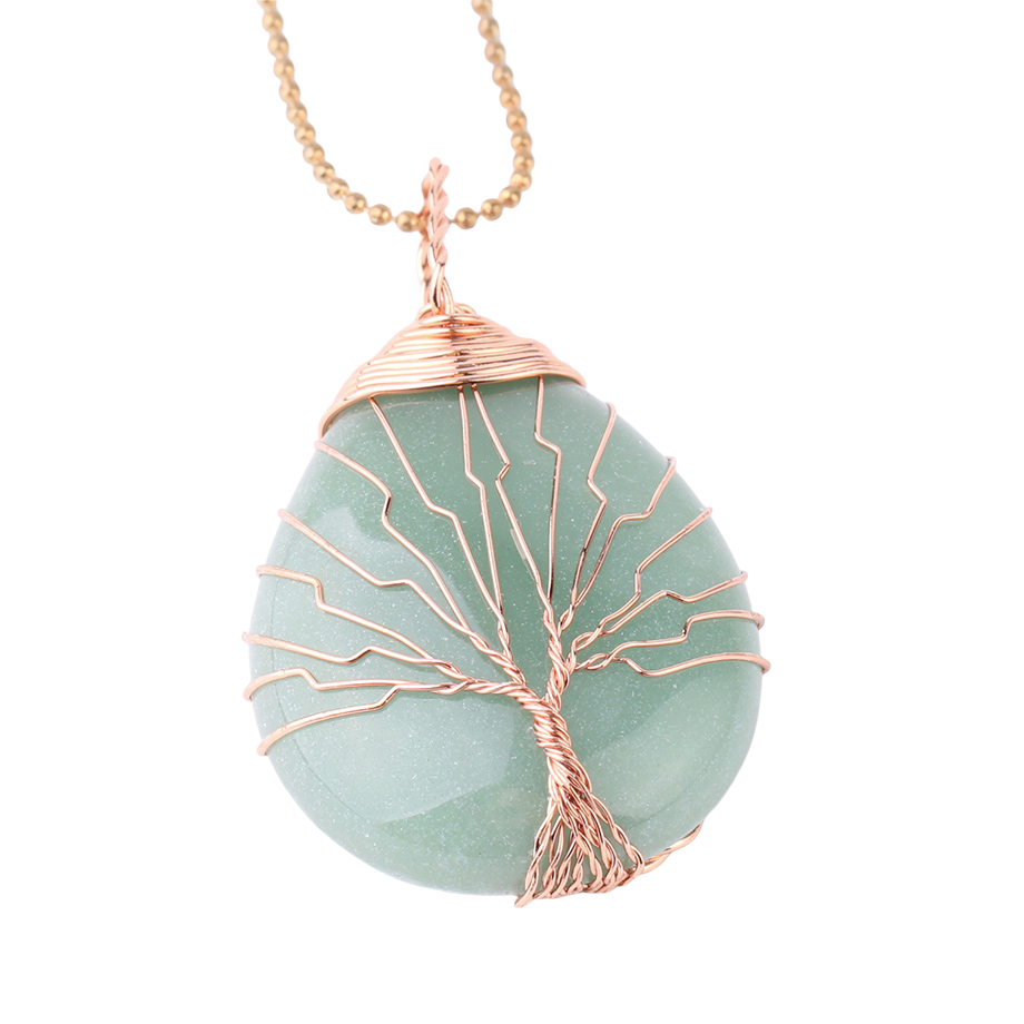 Chaîne et son Pendentif Reiki en Aventurine verte "Développement & Épanouissement" - Arbre de vie