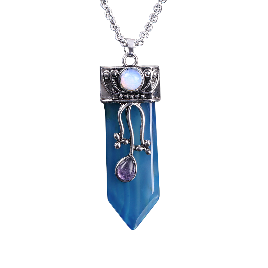 Chaîne et son Pendentif Guérison en Agate bleue "Harmonie & Apaisement"