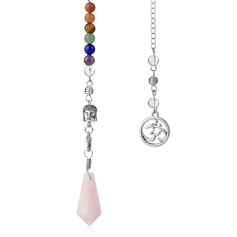 Pendule Sept Chakras en Quartz rose "Amour & Confiance en soi" - Om