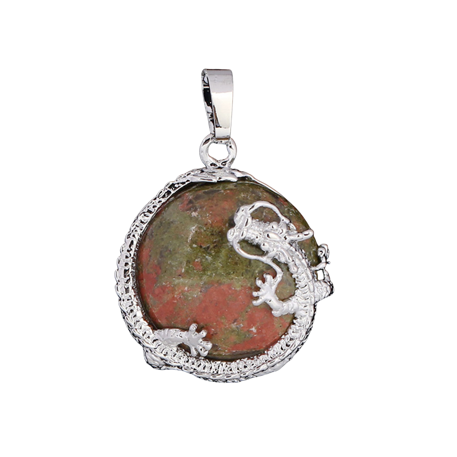 Pendentif Porte Bonheur en Unakite "Confiance & Sagesse" - Dragon