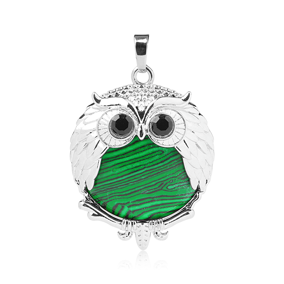 Pendentif Reiki en Malachite "Protection & Clairvoyance" - Chouette