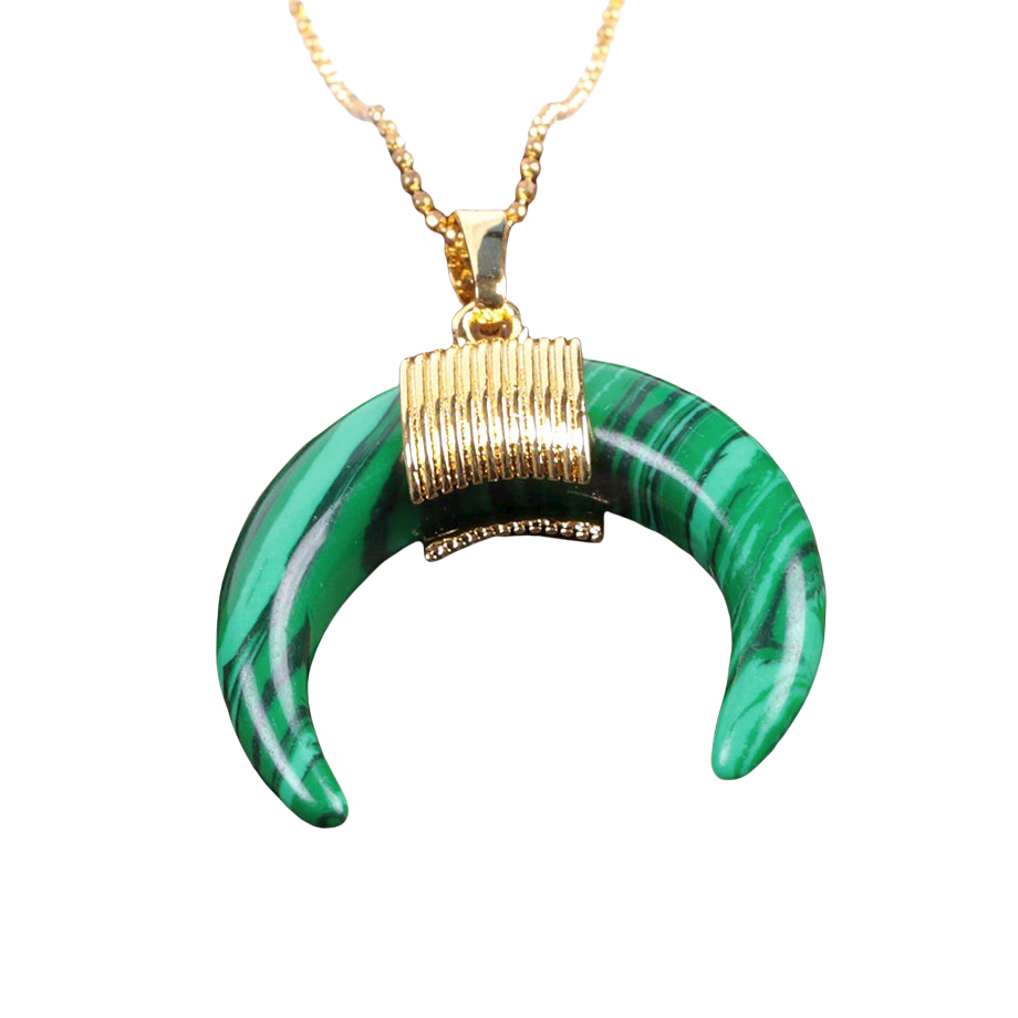 Chaîne et son Pendentif en Malachite "Protection & Clairvoyance" - Croissant de lune