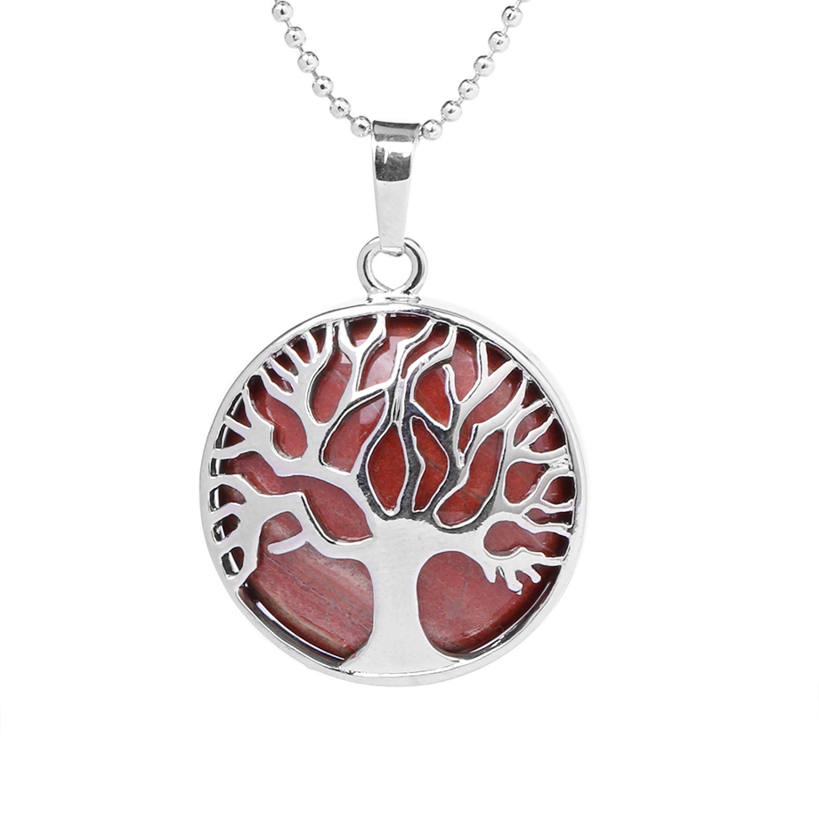 Chaîne et son Pendentif en Jaspe rouge "Force & Spiritualité" - Arbre de vie