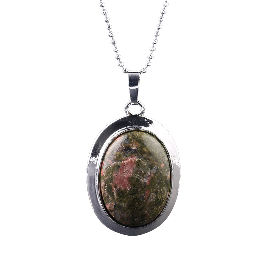 Chaîne et son Pendentif Reiki en Unakite "Confiance & Sagesse" - Cabochon