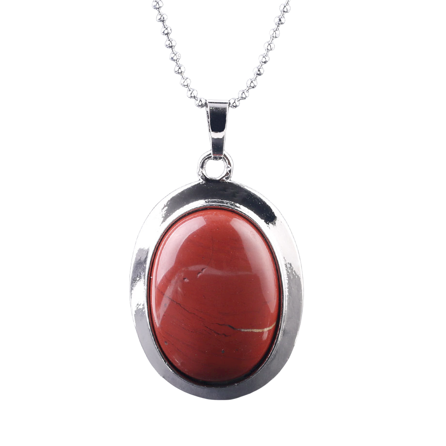 Chaîne et son Pendentif Reiki en Jaspe rouge "Force & Spiritualité" - Cabochon