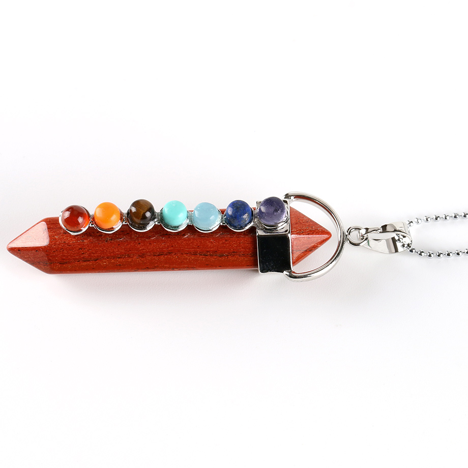 Chaîne et son Pendentif Sept Chakras en Jaspe rouge "Force & Spiritualité" - Prisme