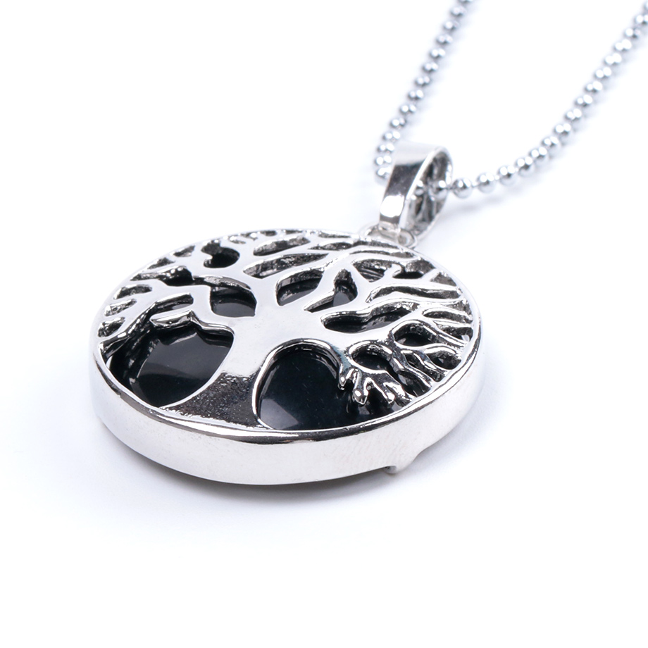 Chaîne et son Pendentif en Agate noire "Persévérance & Protection" - Arbre de vie