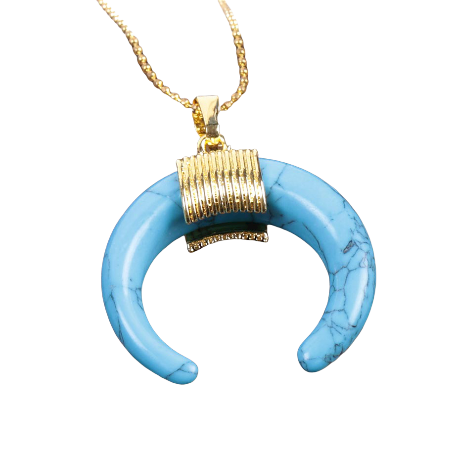 Chaîne et son Pendentif en Turquoise "Stabilité & Empathie" - Croissant de lune