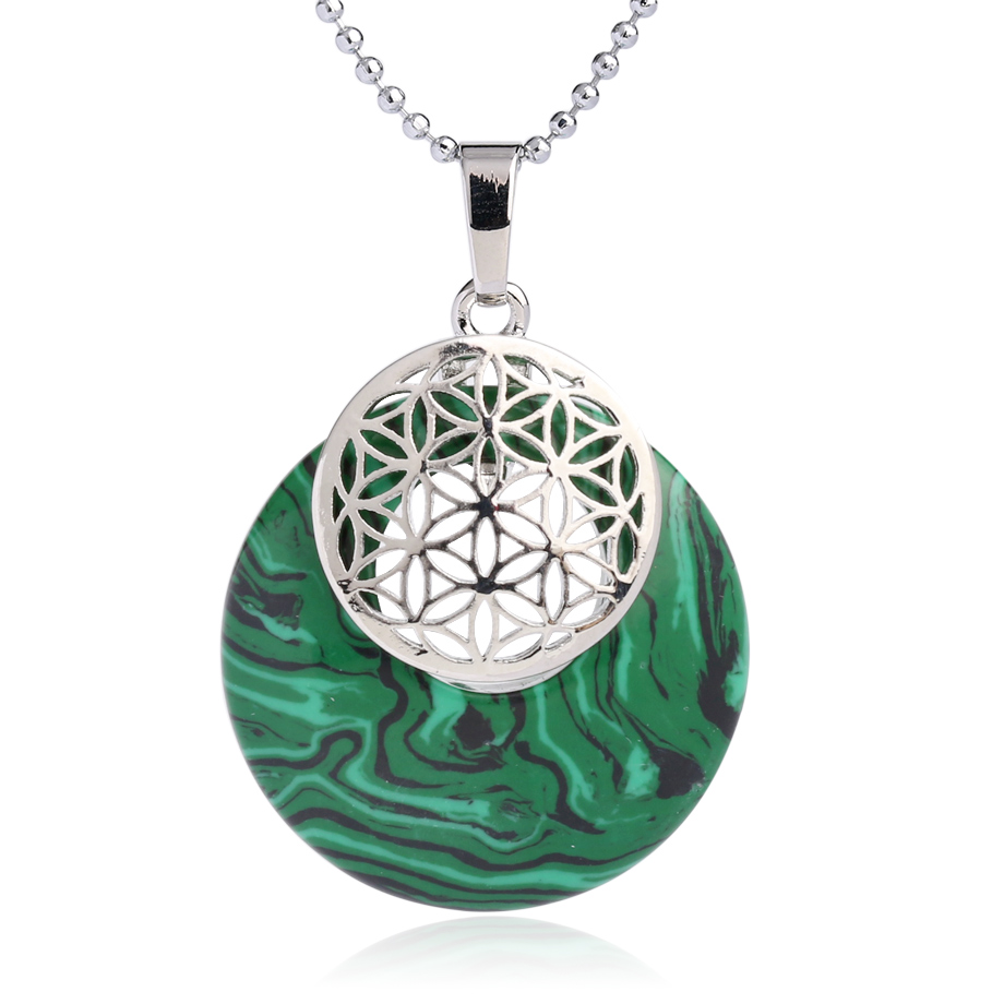 Chaîne et son Pendentif Reiki en Malachite "Protection & Clairvoyance" - Fleur de vie