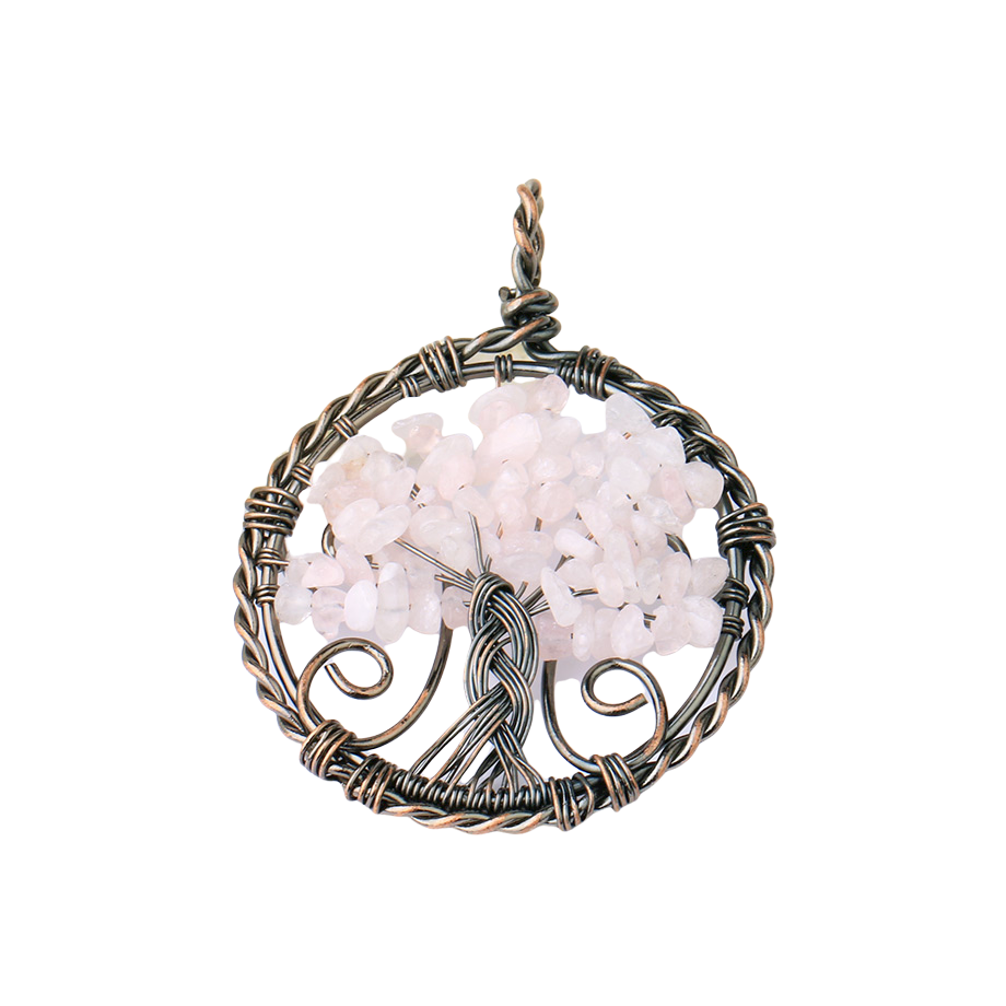 Pendentif Reiki en Quartz rose "Amour & Confiance en soi" - Arbre de vie