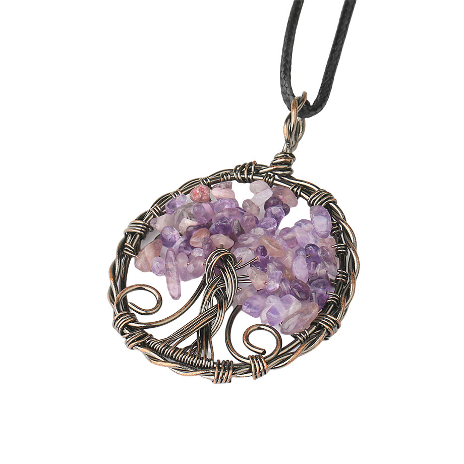 Cordon et son Pendentif Reiki en Améthyste "Force & Sagesse" - Arbre de vie