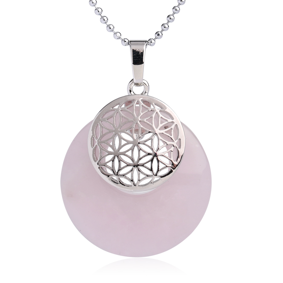 Chaîne et son Pendentif Reiki en Quartz rose "Amour & Confiance en soi" - Fleur de vie