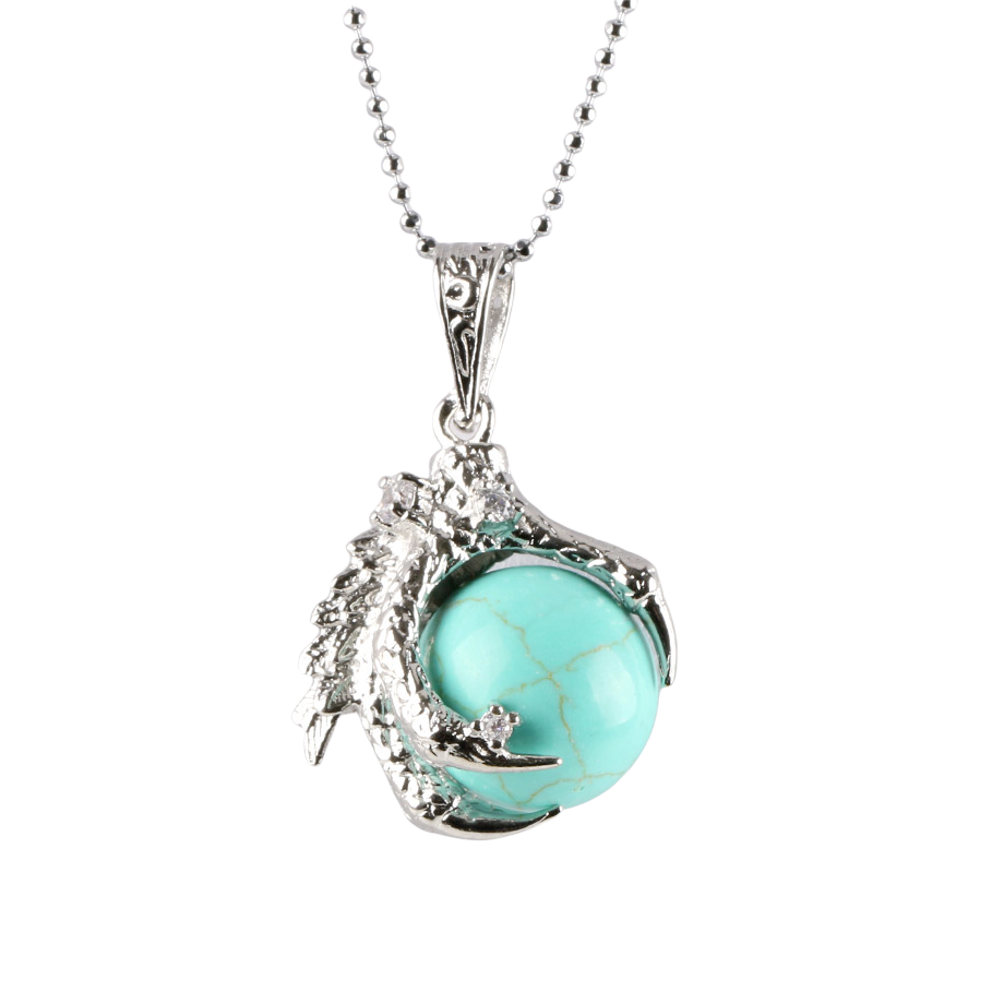 Chaîne et son Pendentif Yoga en Turquoise "Stabilité & Empathie" - Griffes de dragon