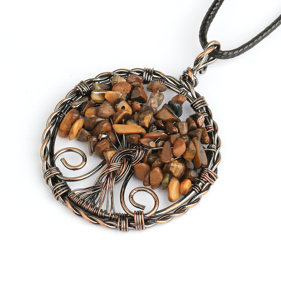 Cordon et son Pendentif Reiki en Oeil de tigre "Courage & Audace" - Arbre de vie