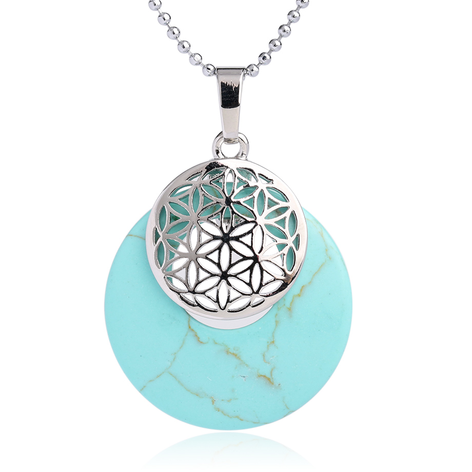 Chaîne et son Pendentif Reiki en Turquoise "Stabilité & Empathie" - Fleur de vie