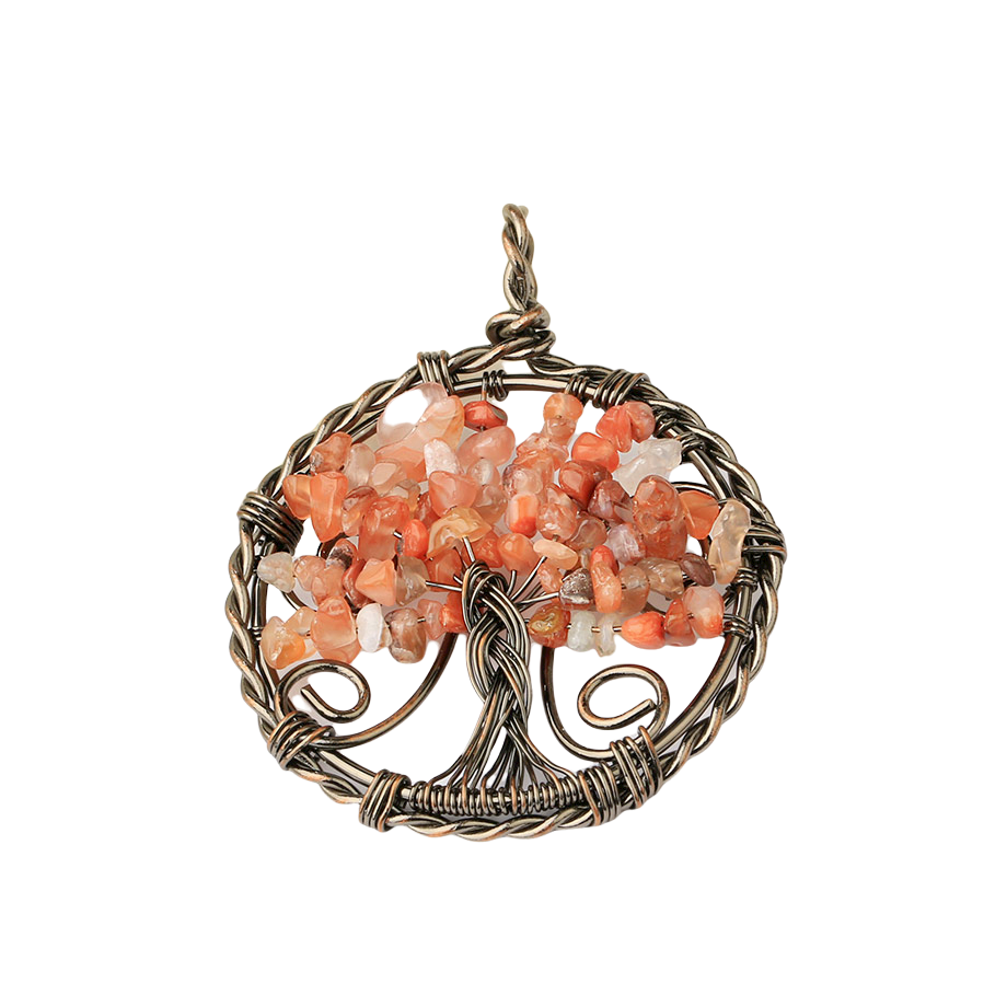 Pendentif Reiki en Agate feu "Énergie & Sécurité" - Arbre de vie