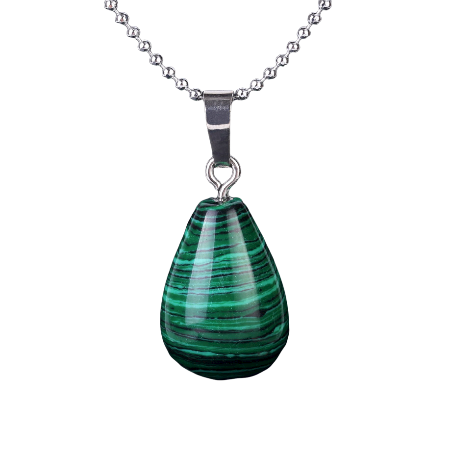 Chaîne et son Pendentif en Malachite "Protection & Clairvoyance" - Goutte