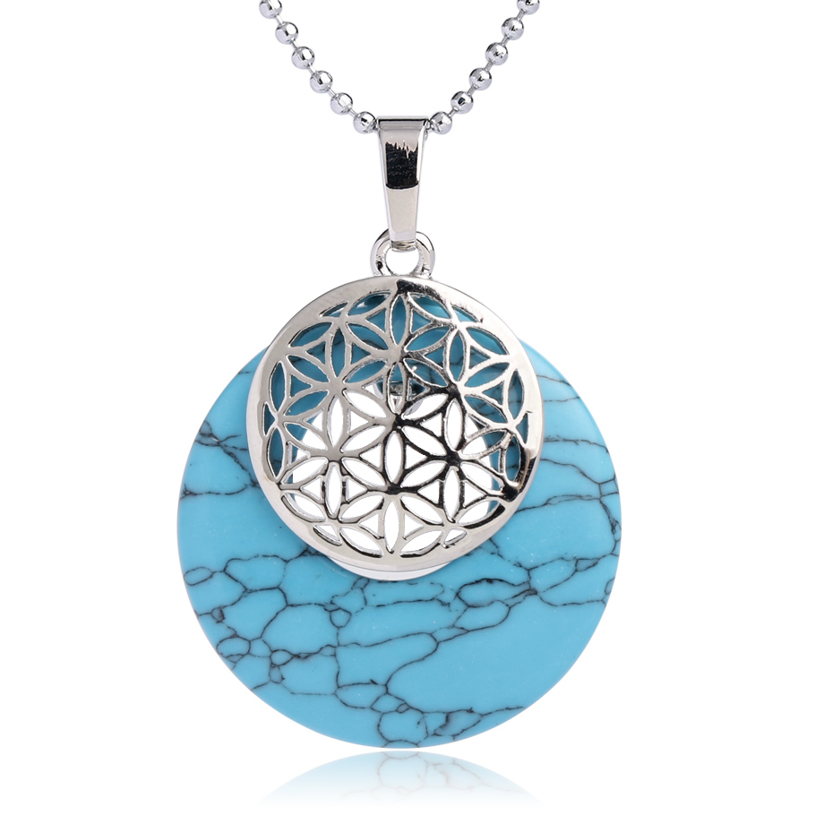 Chaîne et son Pendentif Reiki en Turquoise "Stabilité & Empathie" - Fleur de vie