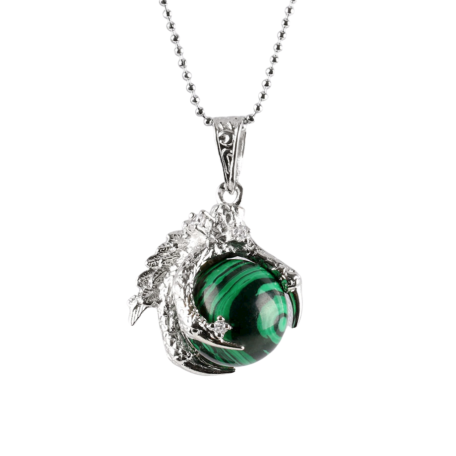 Chaîne et son Pendentif Yoga en Malachite "Protection & Clairvoyance" - Griffes de dragon