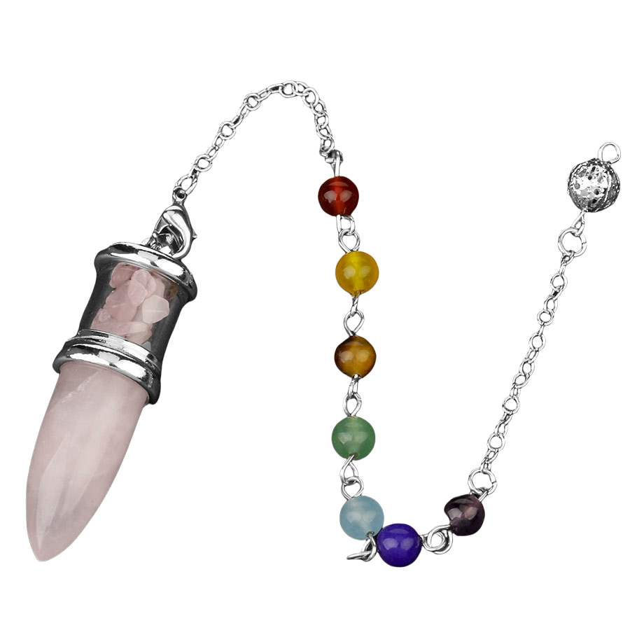 Pendule Sept Chakras en Quartz rose "Amour & Confiance en soi"