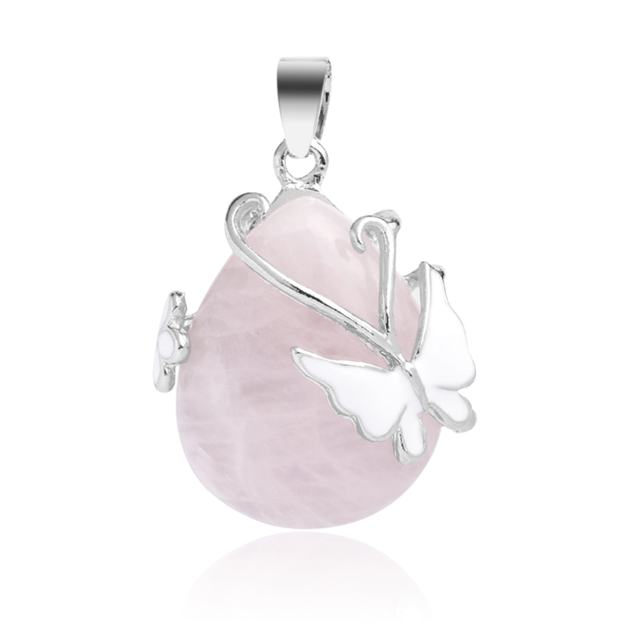 Pendentif en Quartz rose "Amour & Confiance en soi" - Papillon